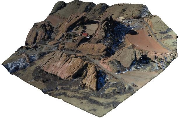 A georeferenced 3D terrain model of a rocky landscape reconstructed from drone photos